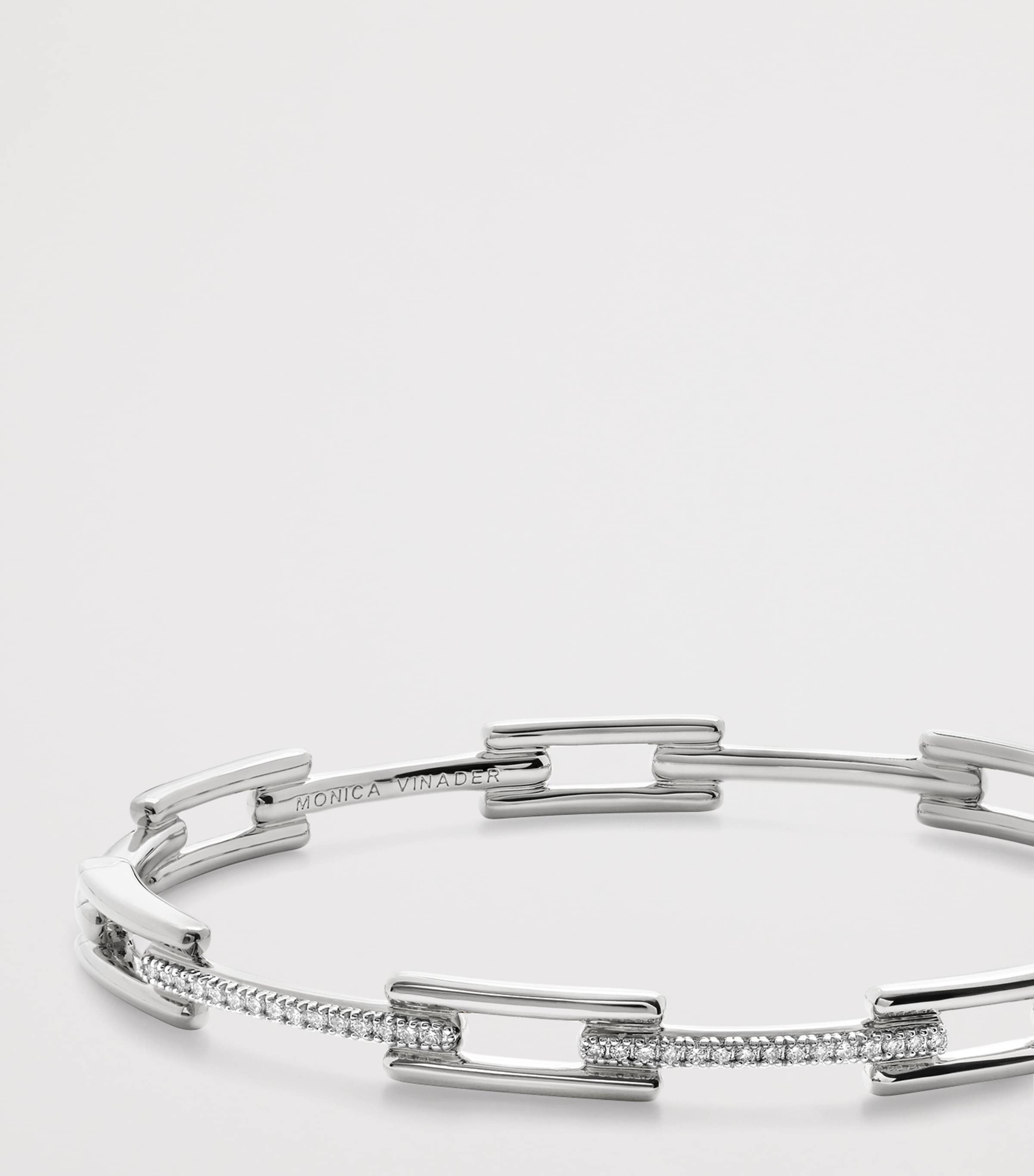 Sterling Silver and Diamond Signature Link Slim Bangle STERLING SILVER Image 2