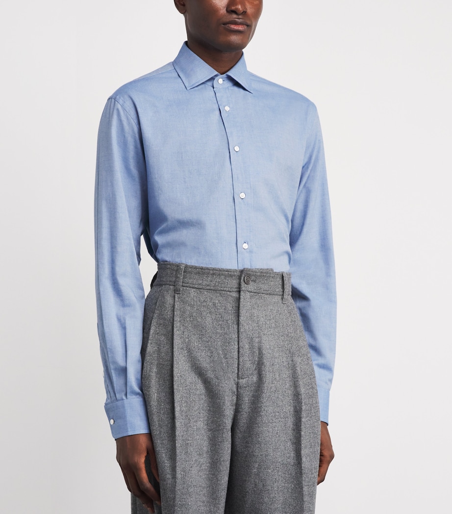 Cotton Herringbone Aston Dress Shirt BLUE Image 3