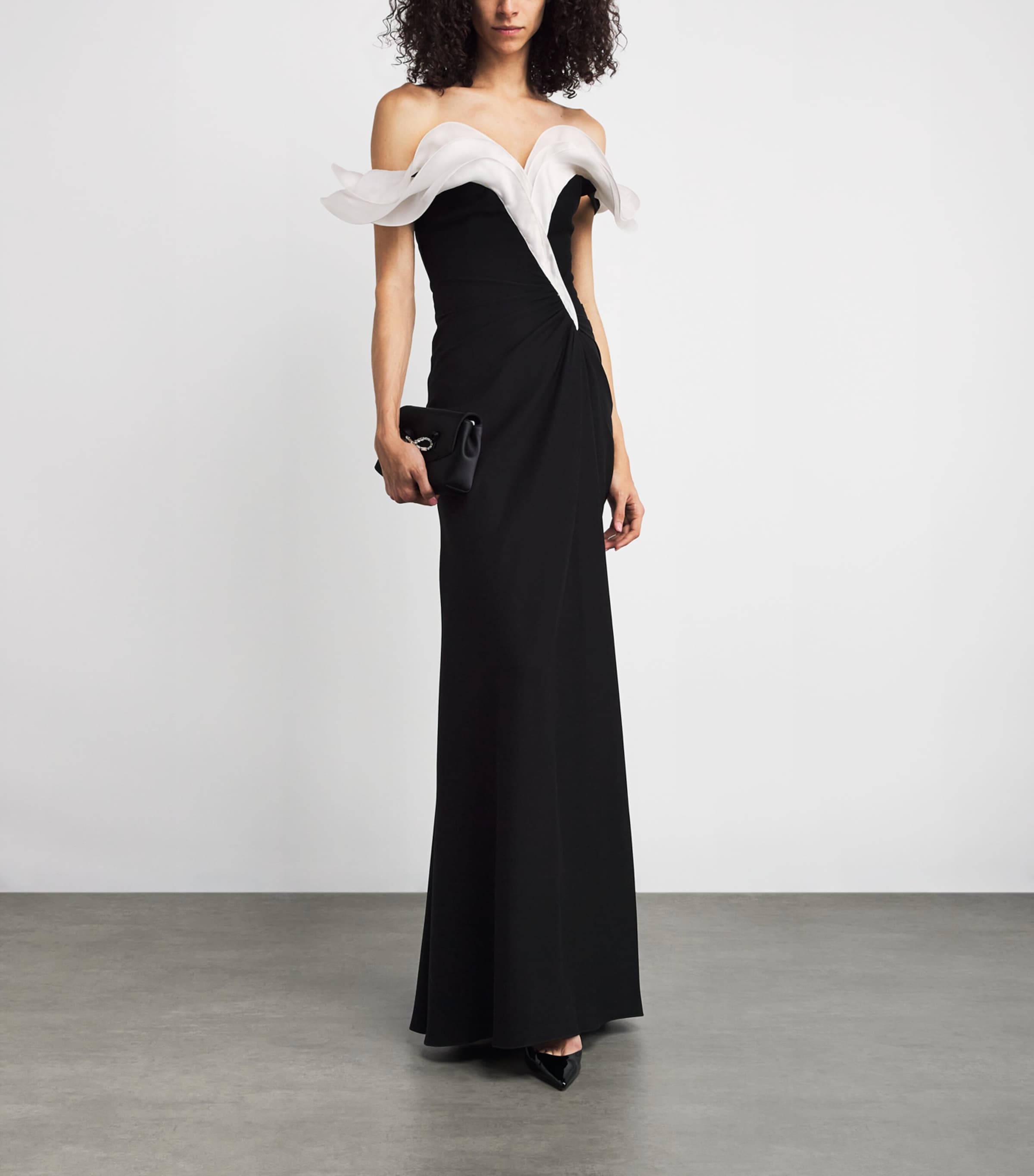 Ruffle-Detail Interlude Gown BLACK WITH WHITE Image 2