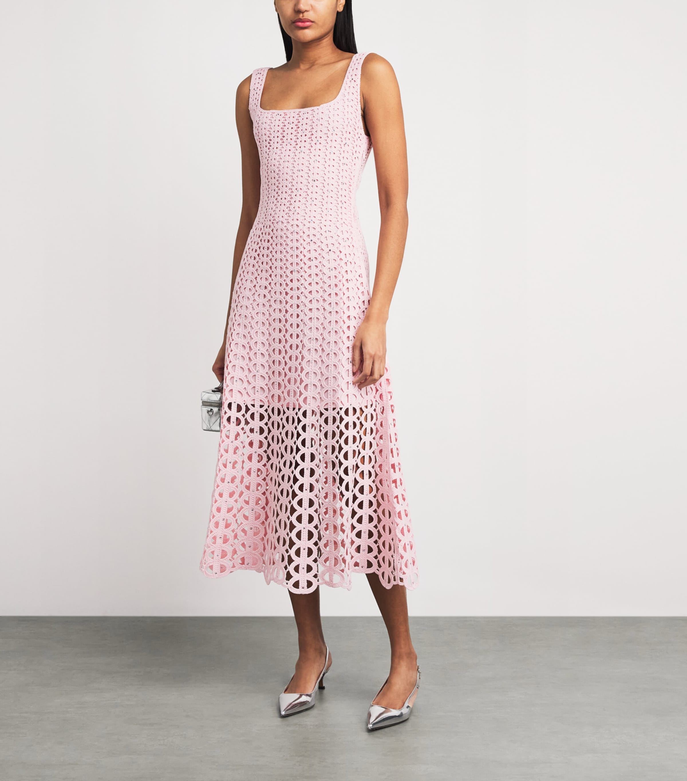 Maje Womens Embellished Crochet Midi Dress Pink Image 2