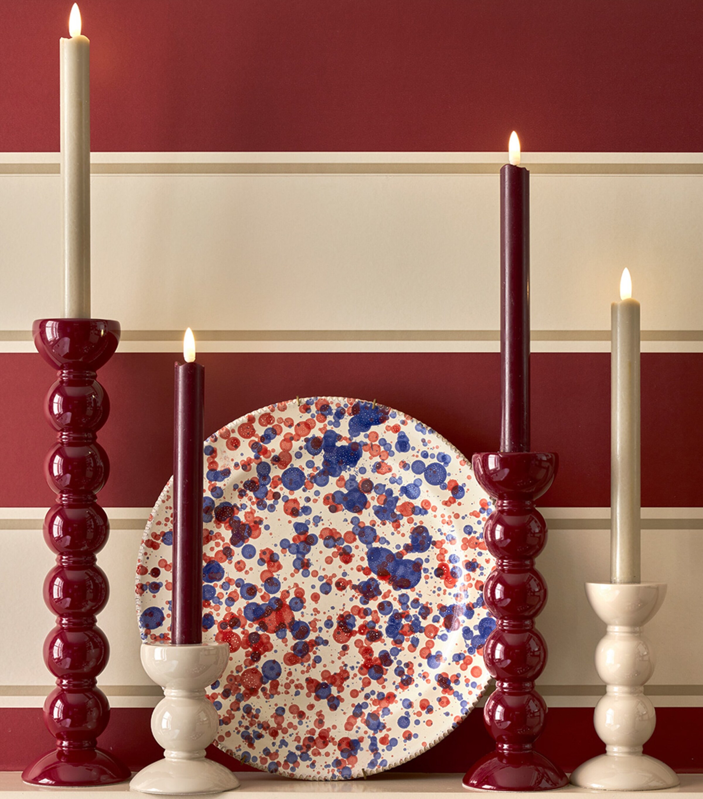 Addison Ross Tall Bobbin Candlestick Holder (24cm) Red Image 2