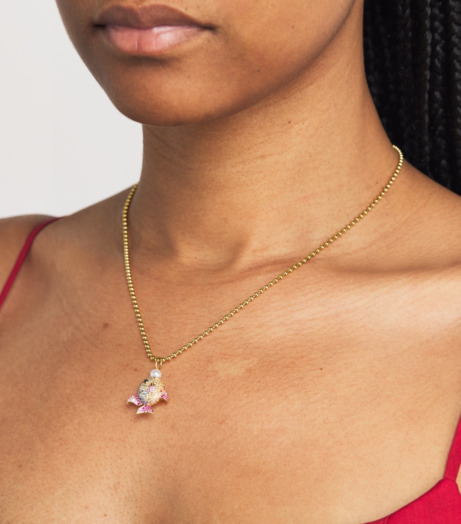 Yellow Gold and Mixed Gemstone Rainbow Fish Necklace YELLOW GOLD Image 2