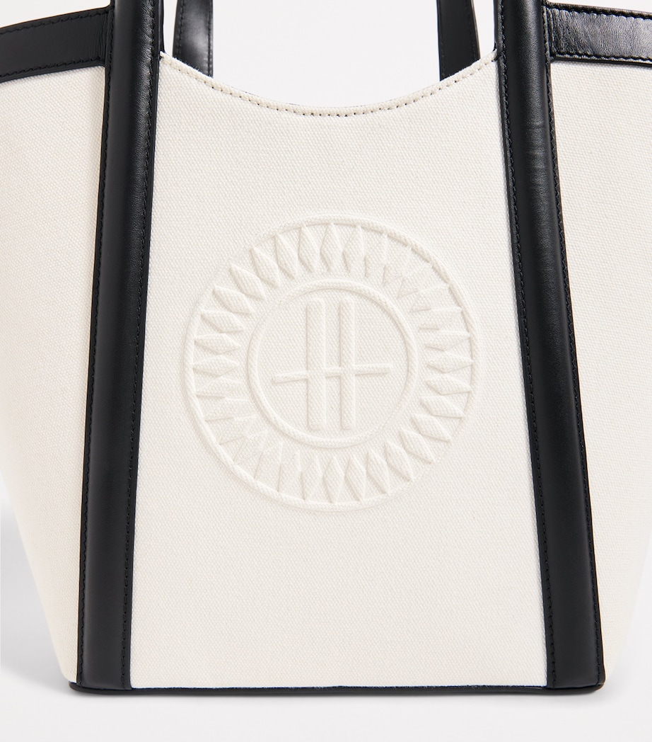 Small Canvas-Leather Embossed Tote Bag CREAM Image 6