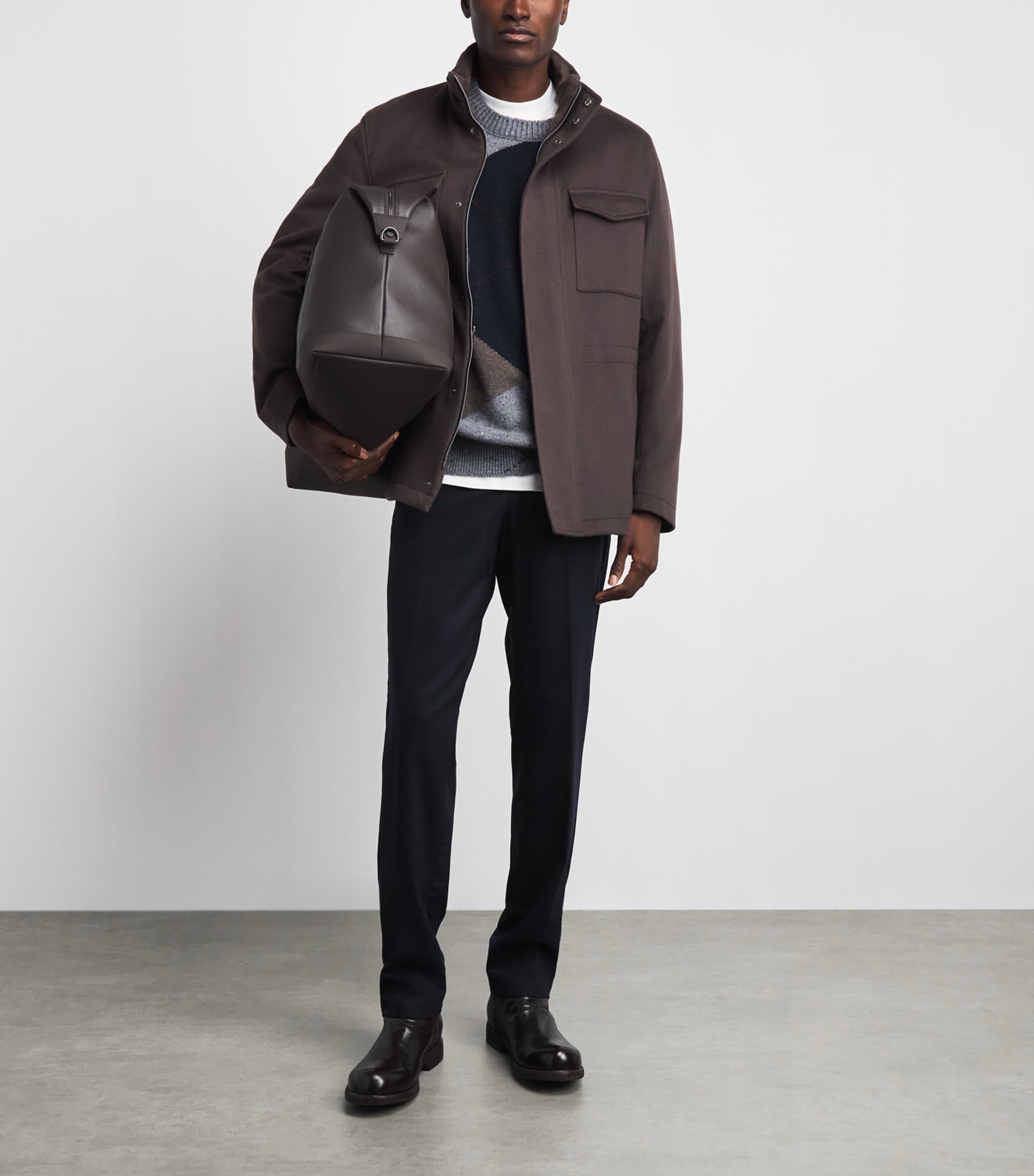 Herno Mens Virgin Wool-Cashmere Field Jacket Marrone Scuro Image 2