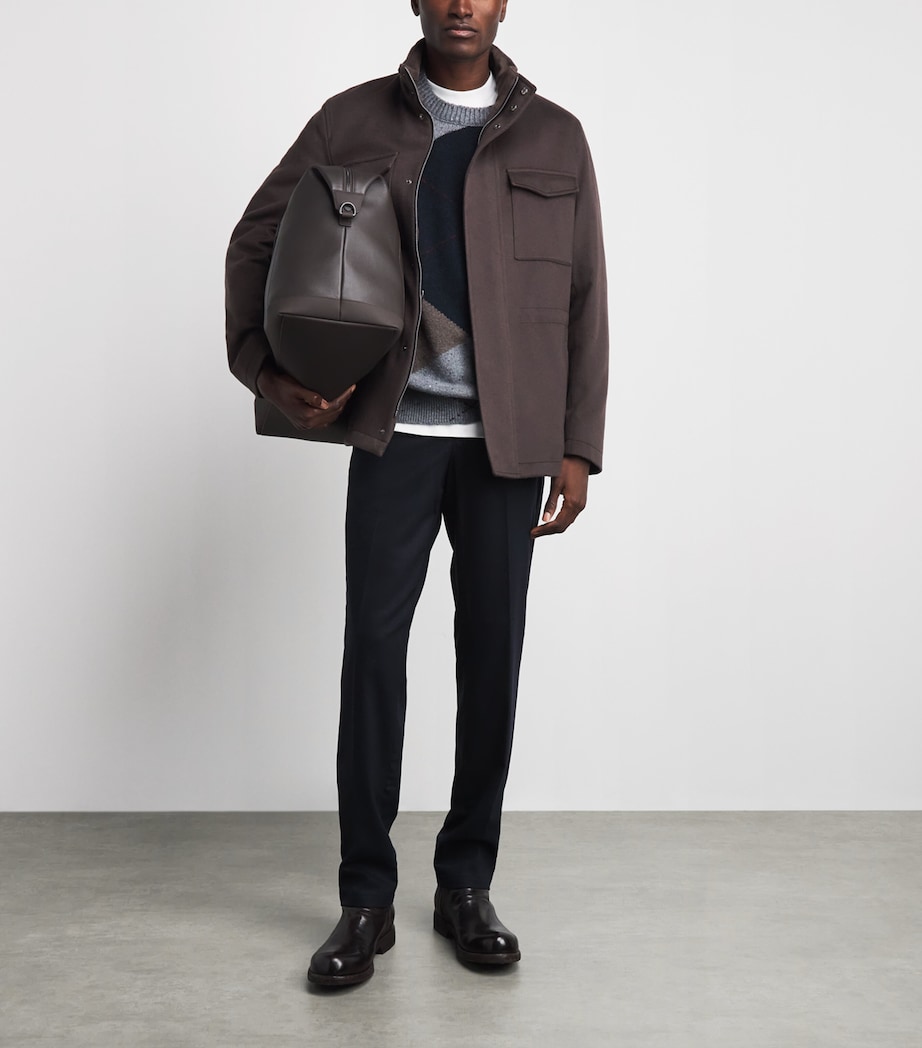 Herno Mens Virgin Wool-Cashmere Field Jacket Marrone Scuro Image 2