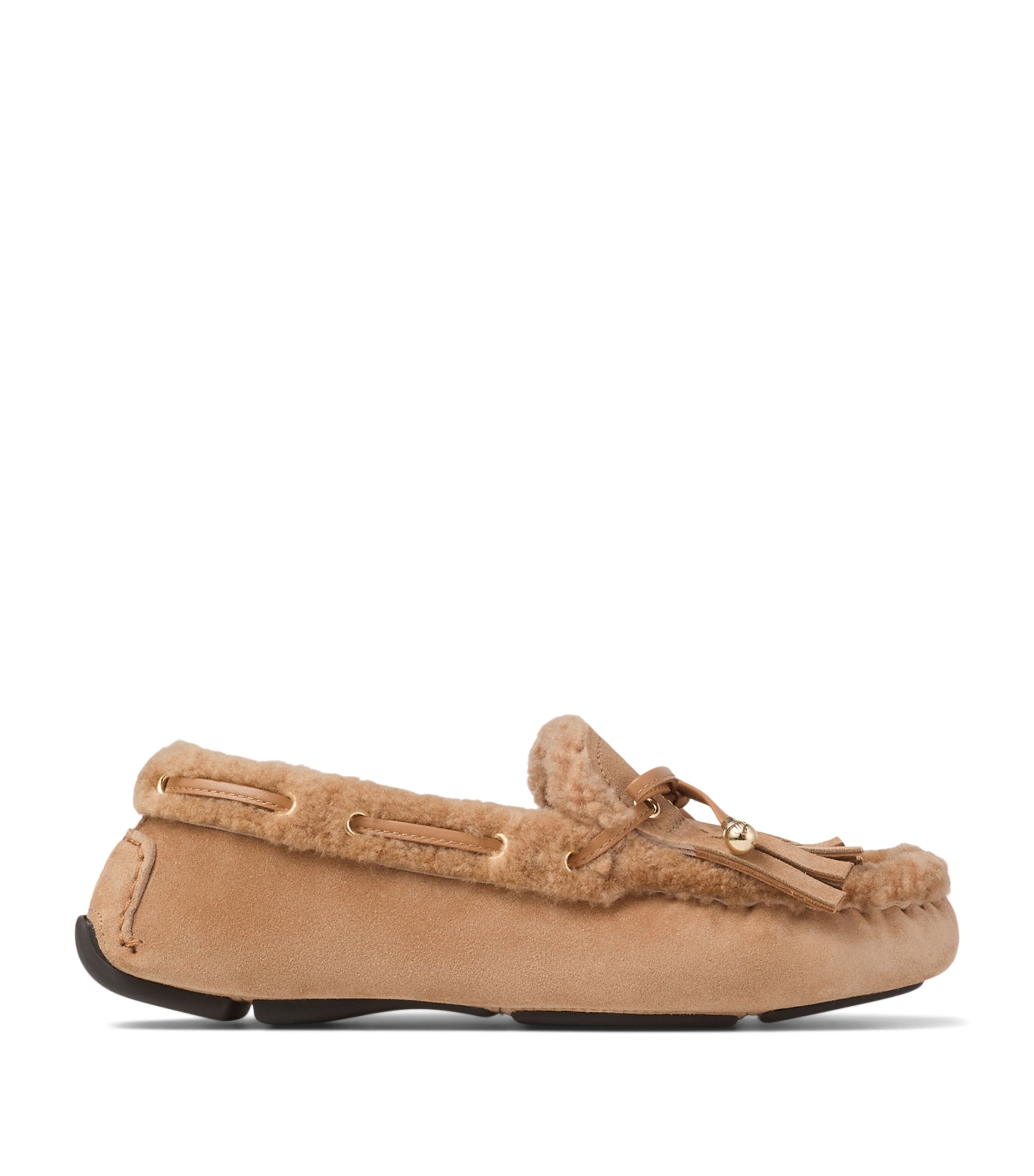 Jimmy Choo Toffee Velvet Suede Loafers With Shearling In Brown