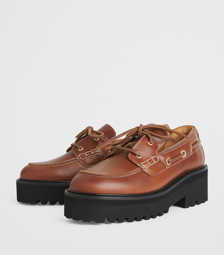 Leather Boat Shoes BROWN Image 3