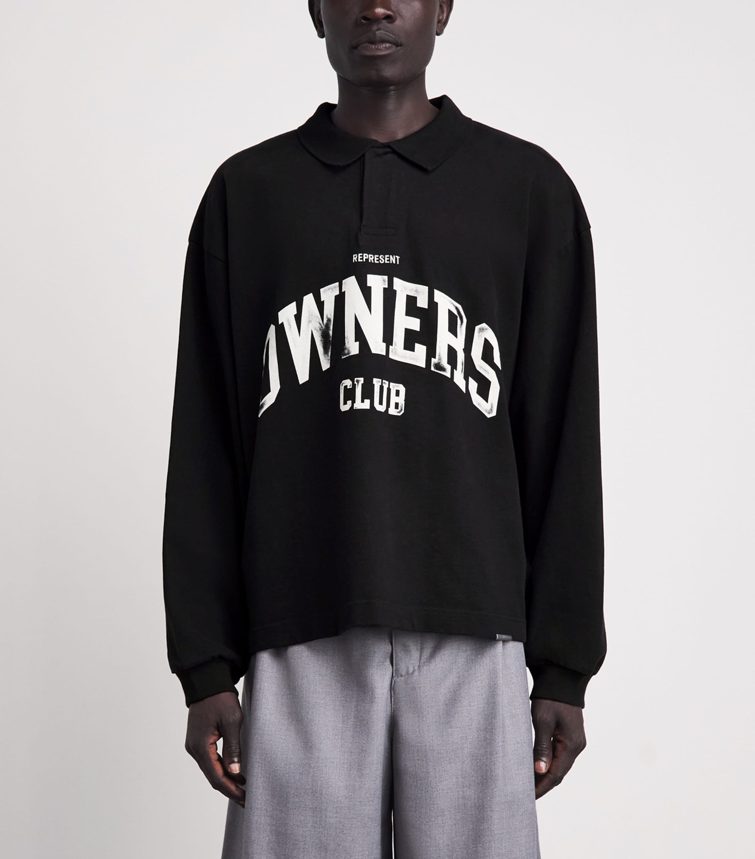 Represent Mens Cotton Owners Club Rugby Shirt Jet Black Image 4