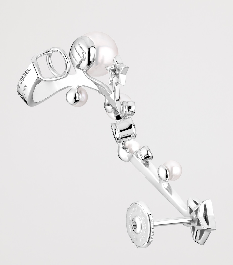 White Gold, Diamond and Pearl Comète Perlée Crawling Single Earring WHITE Image 3