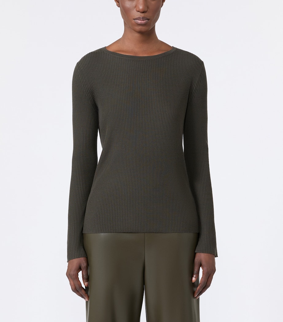 Max Mara Womens Virgin Wool Rib-Knit Sweater Kaki Image 3