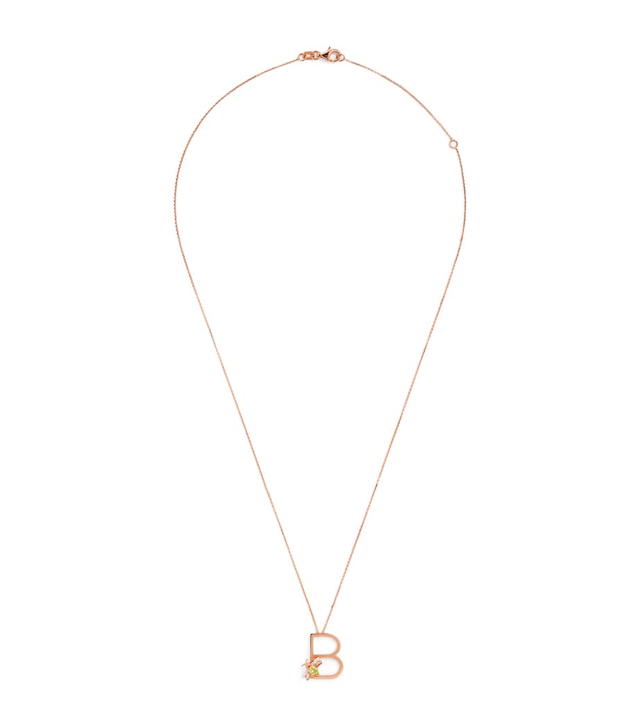 Rose Gold, Diamond and Peridot Letter ‘B’ Necklace GREEN Image 1
