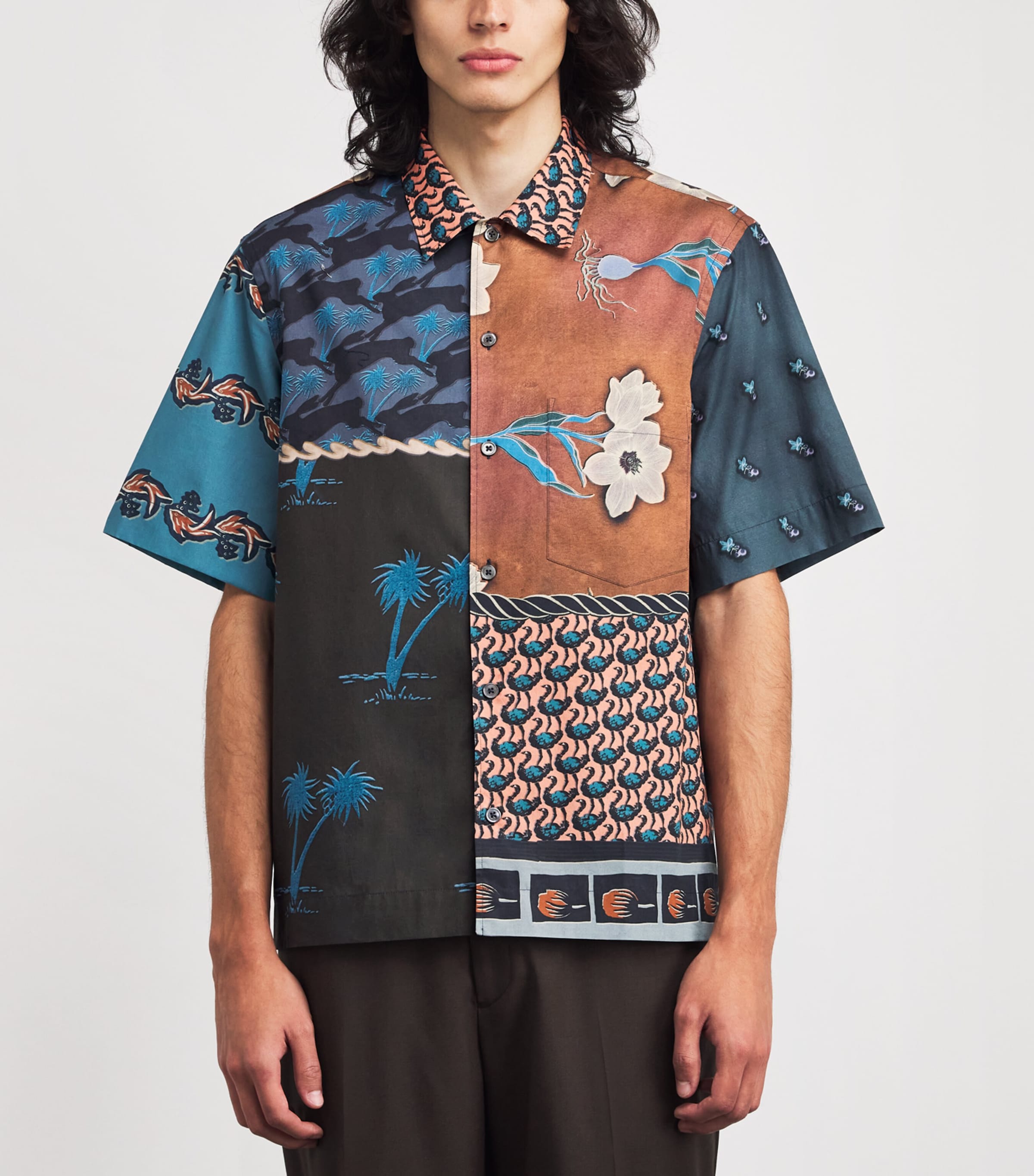 Cotton Mix-Up Short-Sleeve Shirt BLUE-47 Image 3