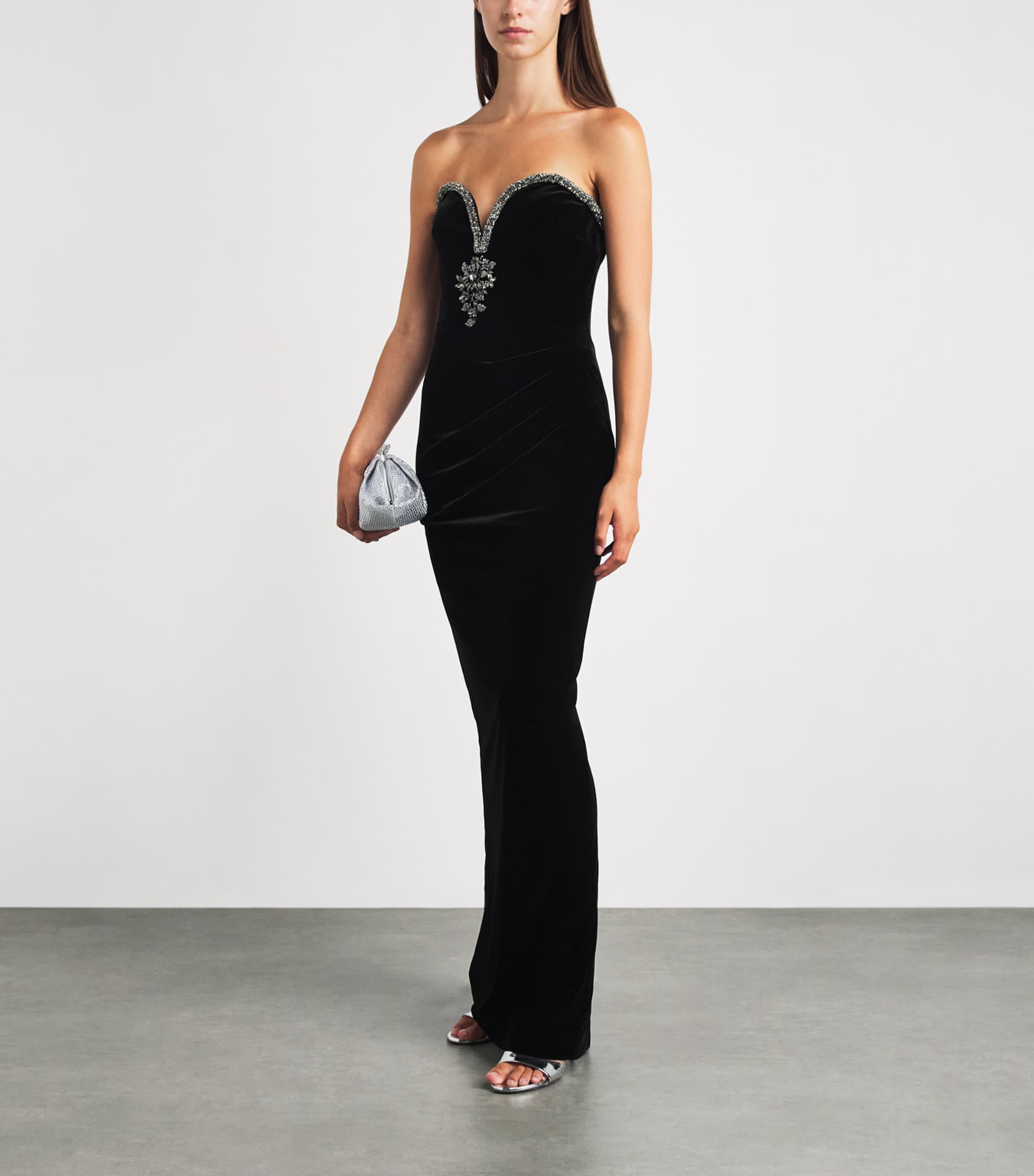 Self-Portrait Womens Velvet Embellished Maxi Dress Black Image 2