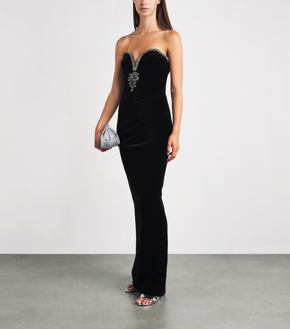 Self-Portrait Womens Velvet Embellished Maxi Dress Black Image 2