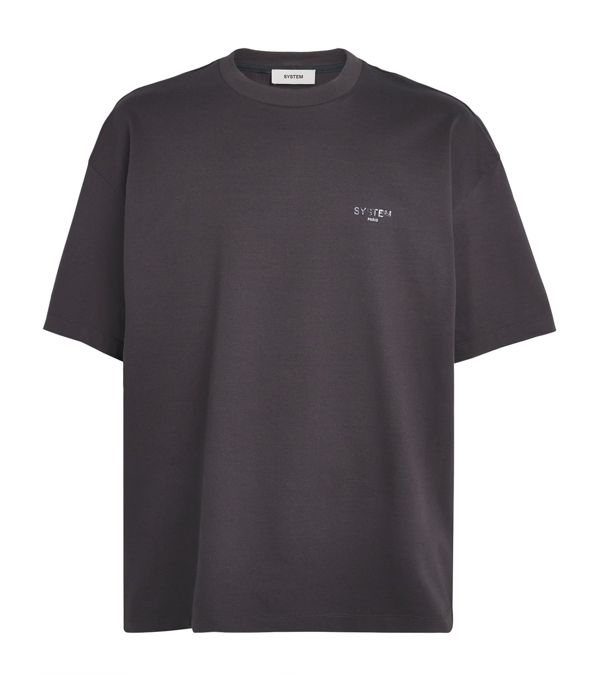 System Mens Cotton Logo T-Shirt Black Grey Image 1