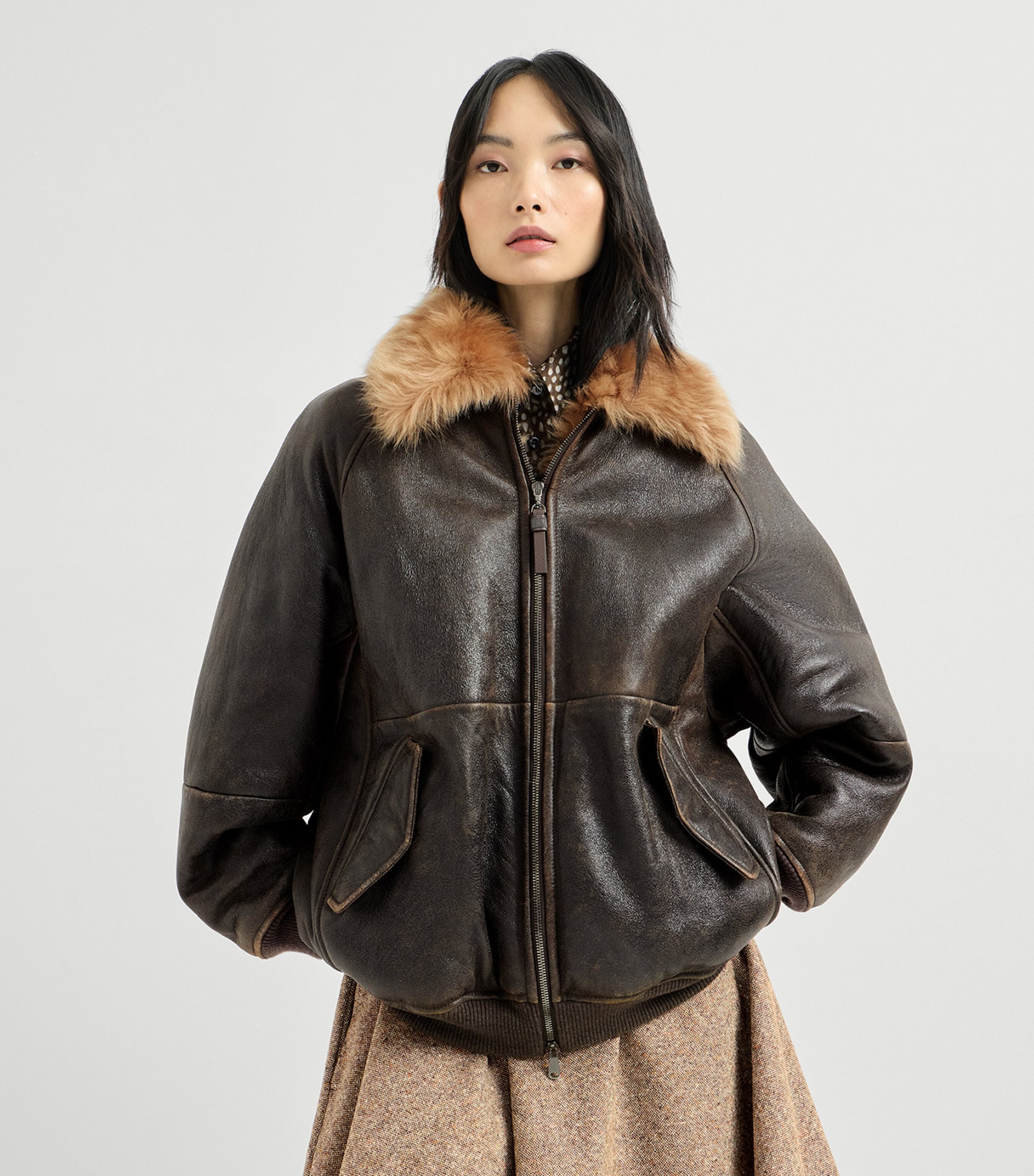 Brunello Cucinelli Womens Shearling Bomber Jacket Image 2