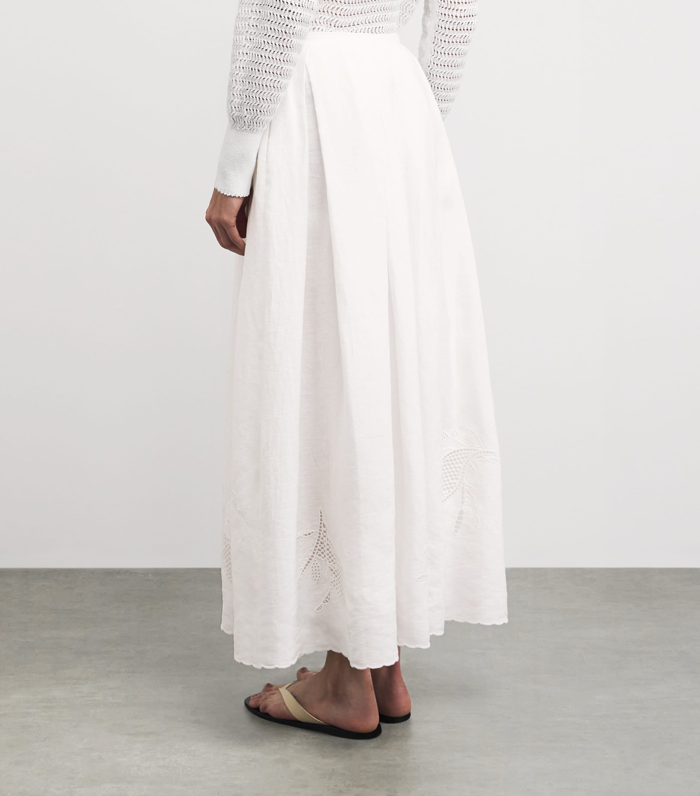 Lafayette 148 Womens Organic Linen Broderie Anglaise Maxi Skirt White White Image 5