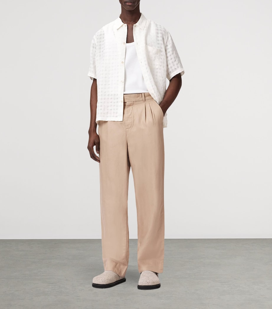 AllSaints Mens Cotton Pleated Roland Trousers Nutmeg Brown Image 6