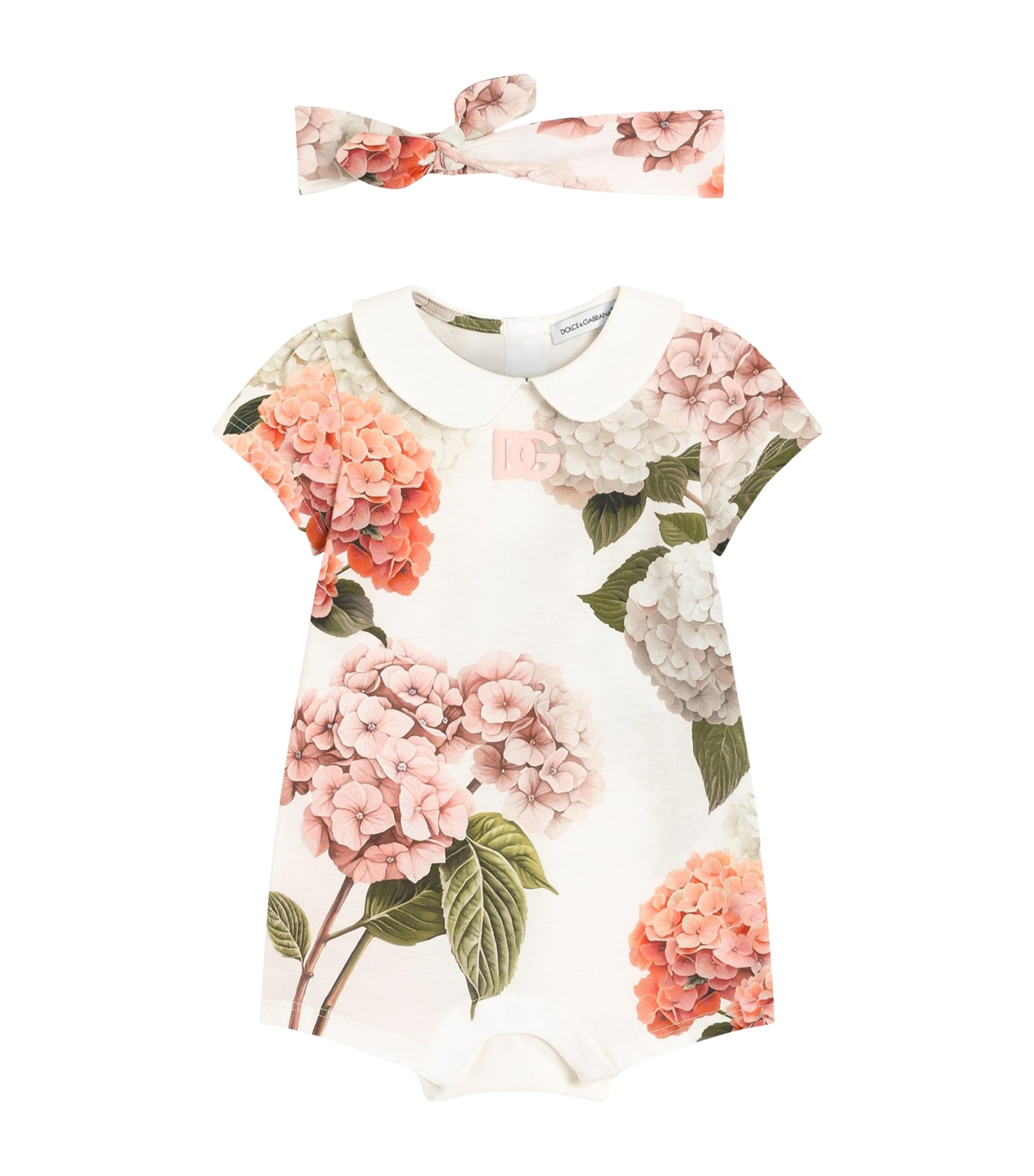 Dolce&Gabbana Kids Hydrangea Playsuit and Headband Set (3-24 Months) Ortensie Bordo Image 1
