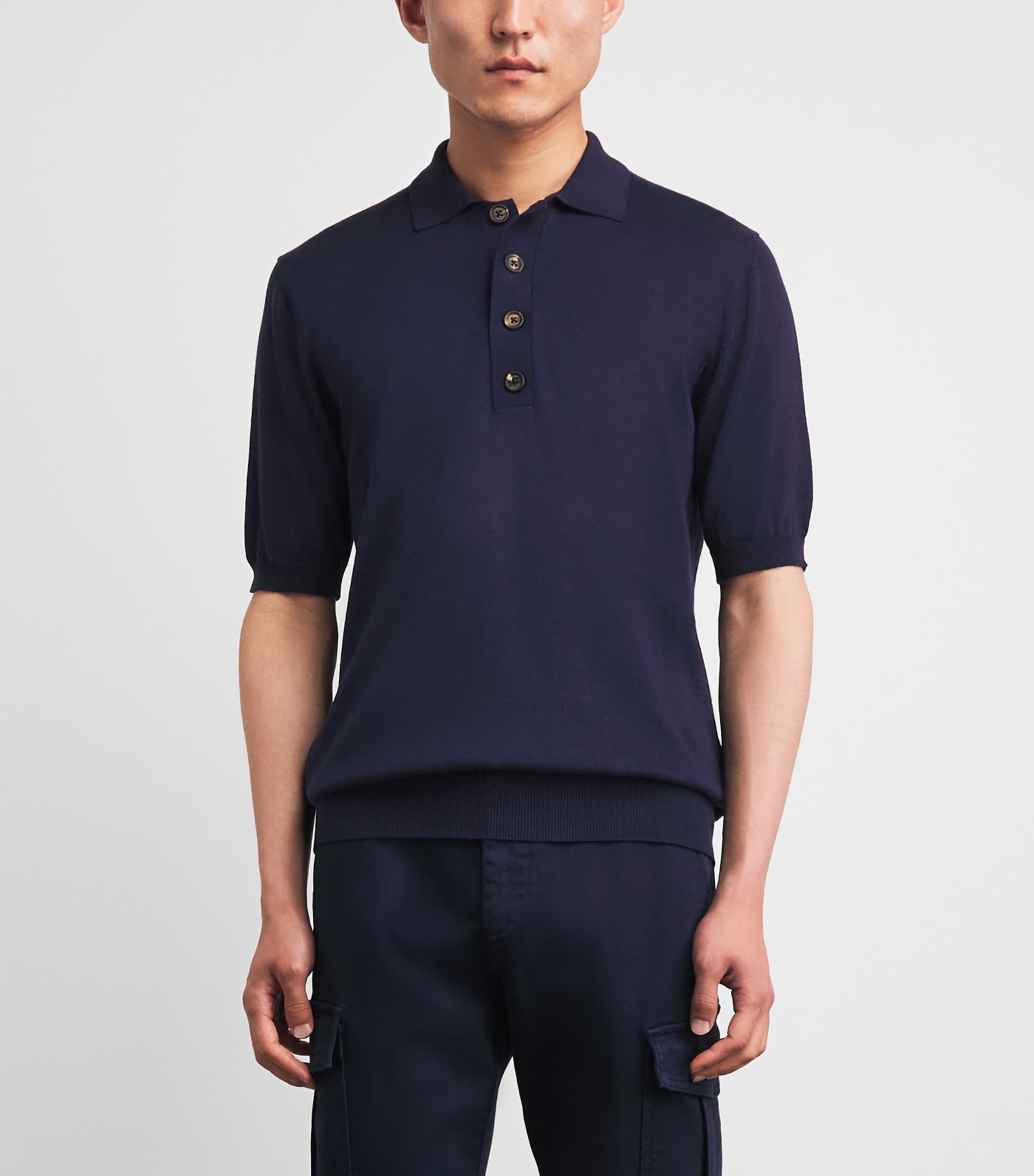Eleventy Mens Cotton-Cashmere Polo Shirt Blu Image 4