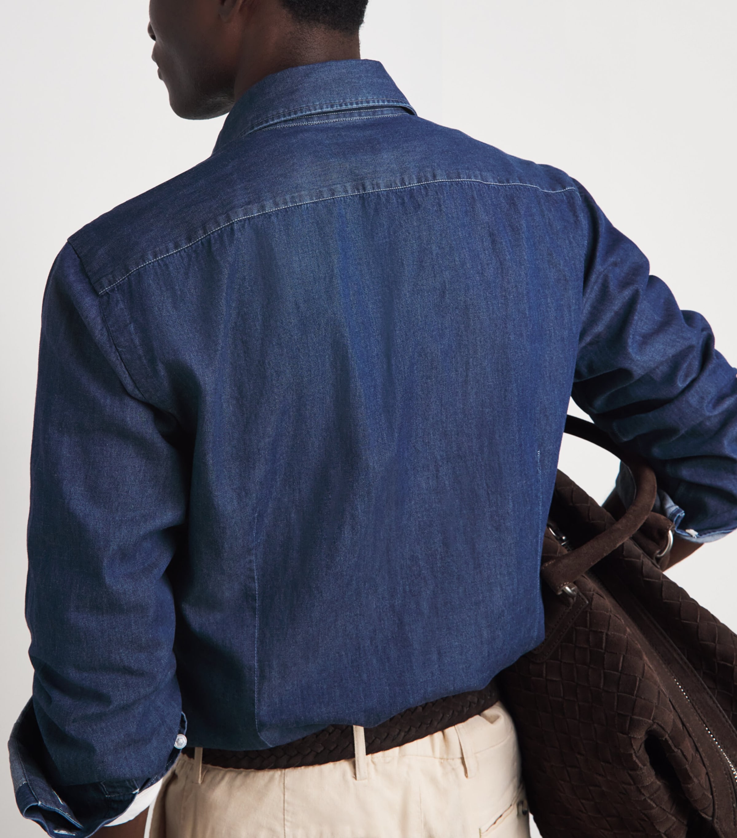 Barba Napoli Mens Slim Denim Shirt Navy Image 3