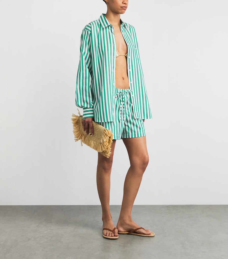 Hunza G Womens Cotton Stripe Cabana Shirt Emerald Image 2