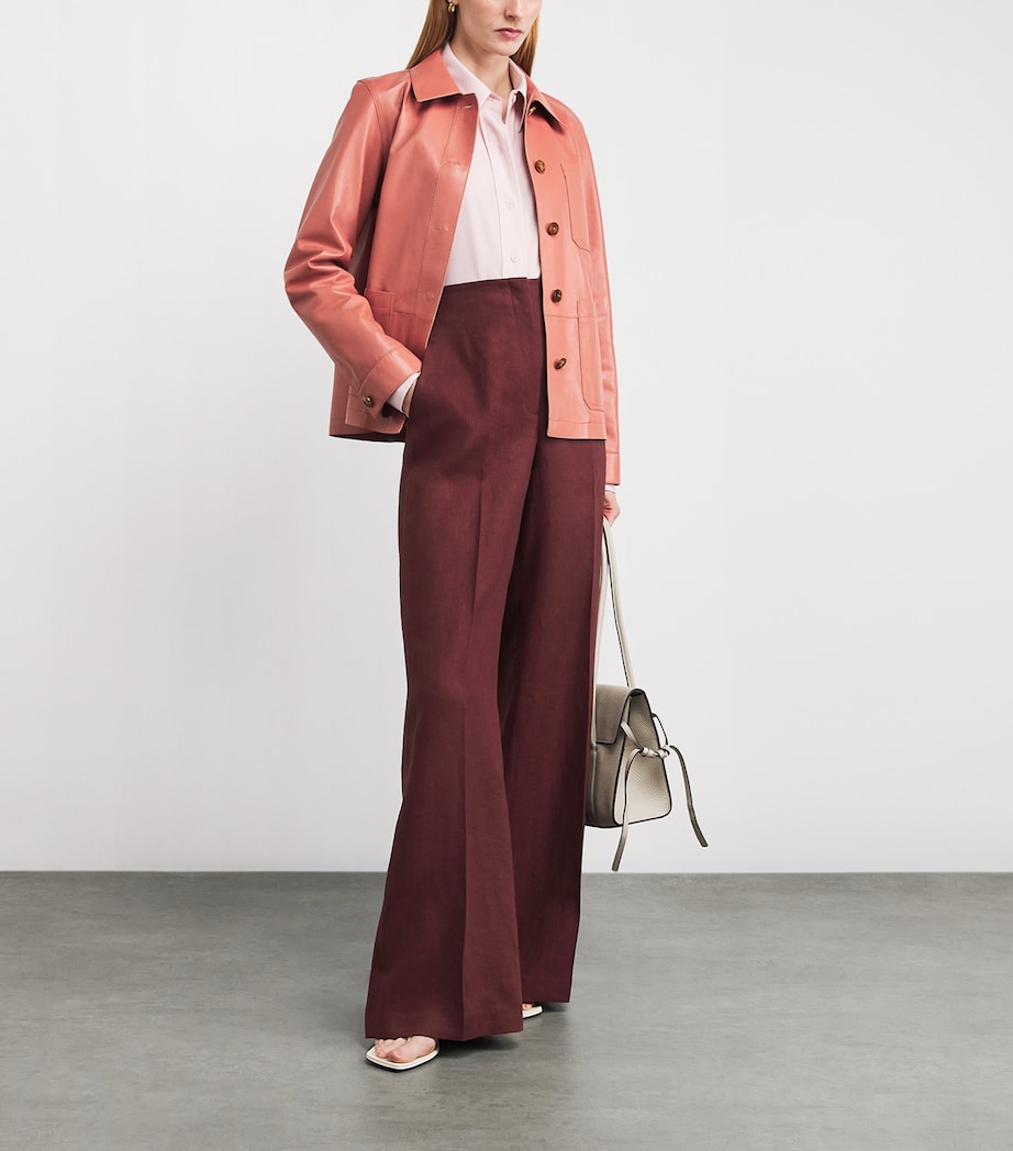 Lafayette 148 Womens Linen Thames Wide-Leg Trousers Rosewood Image 2