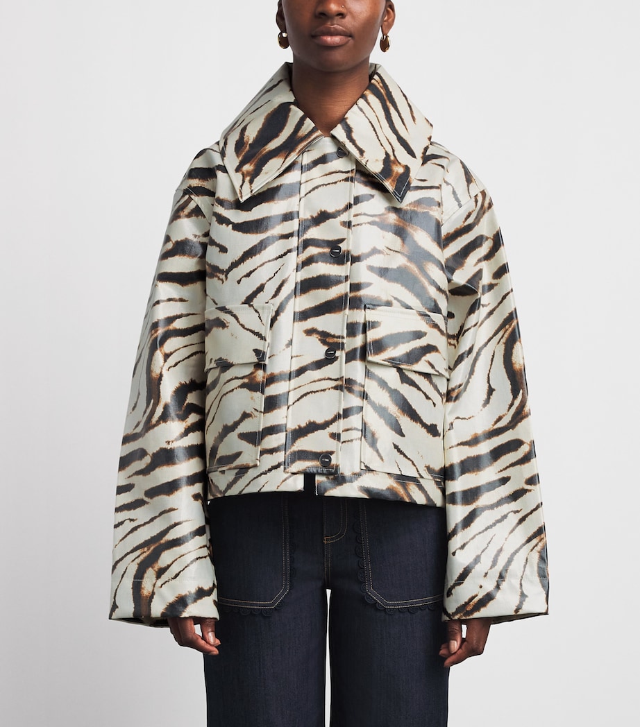 GANNI Womens Laminated Zebra Jacket Egret Image 4