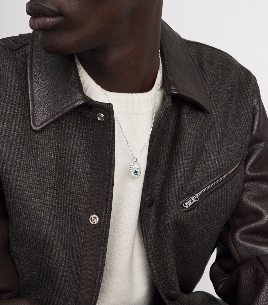 Sterling Silver, Diamond and Emerald Necklace BLUE & WHITE Image 4