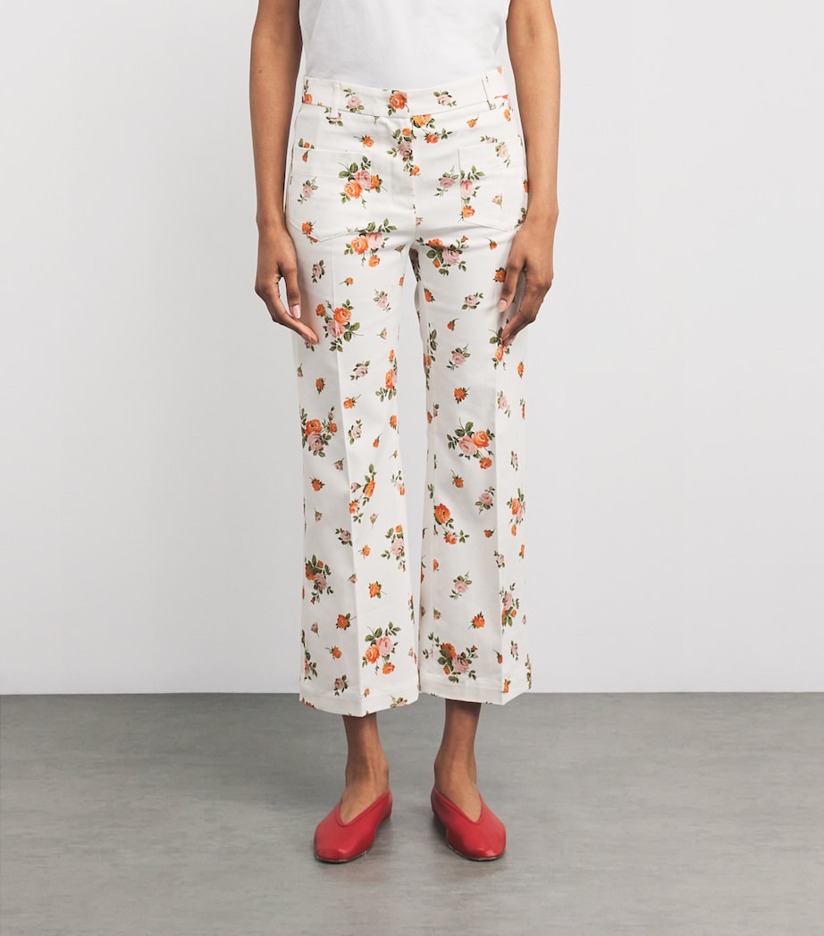 Stretch-Cotton Floral Trousers WHITE Image 3