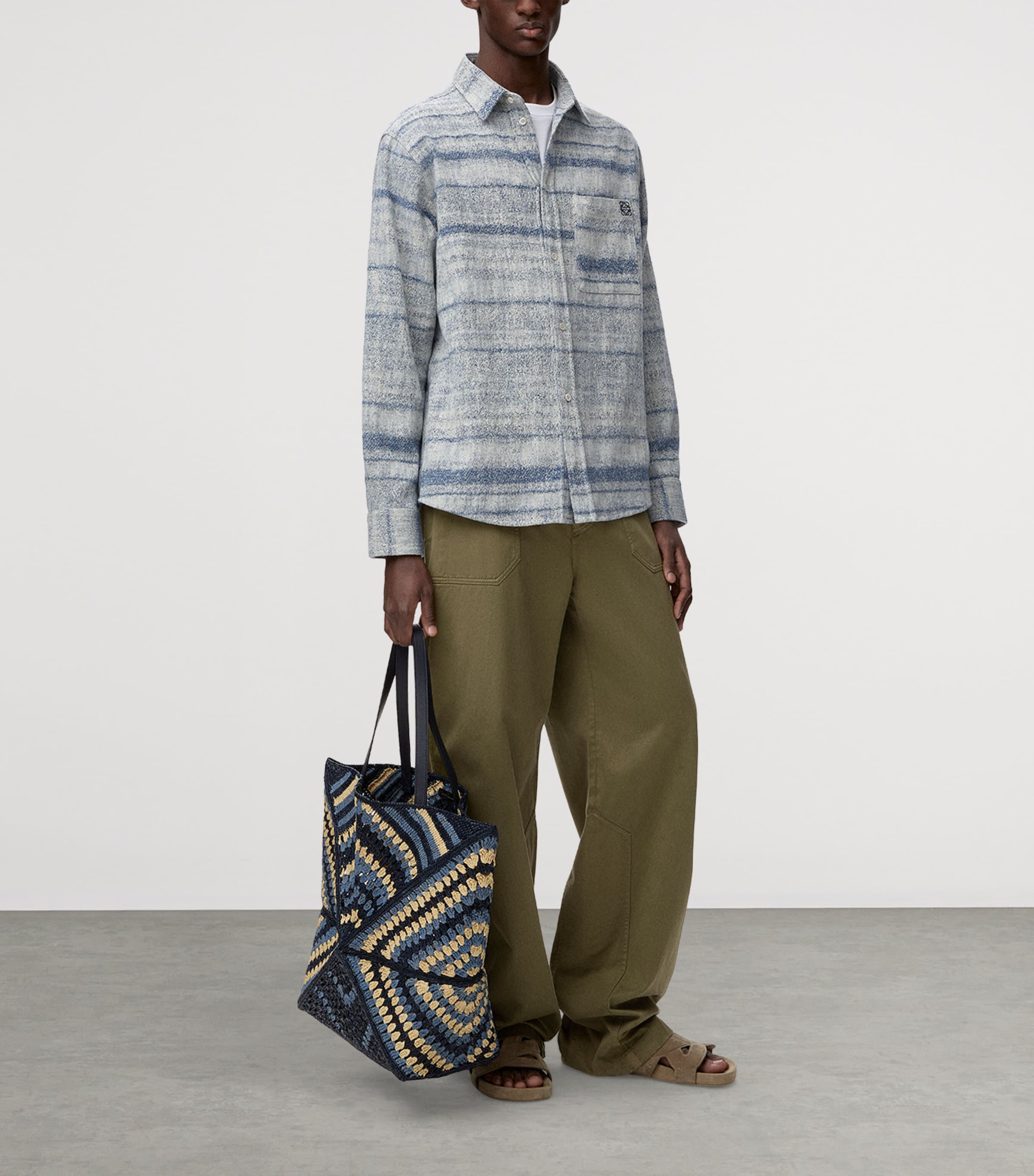 LOEWE Mens x Paula's Ibiza Cotton Straight Trousers Khaki Green Image 2