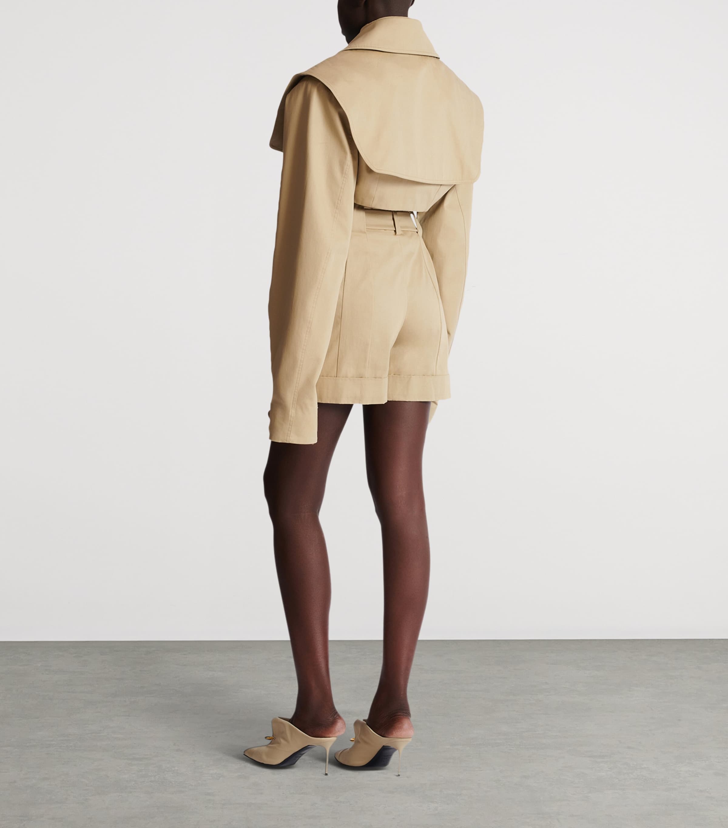 Balmain Womens Cotton Gabardine Belted Shorts Sable Image 6