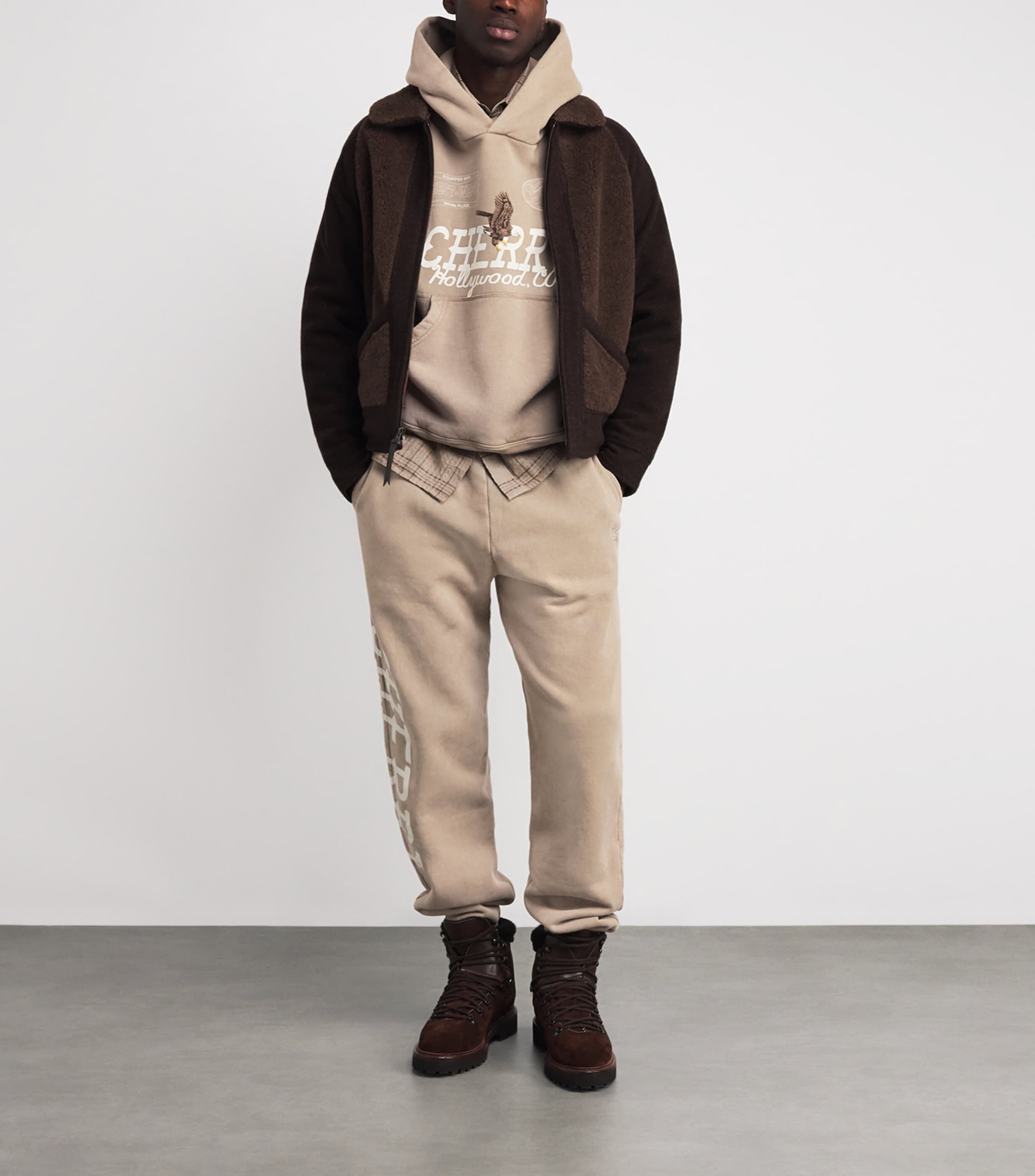 Cotton Logo Print Hollywood Hoodie TAN Image 2