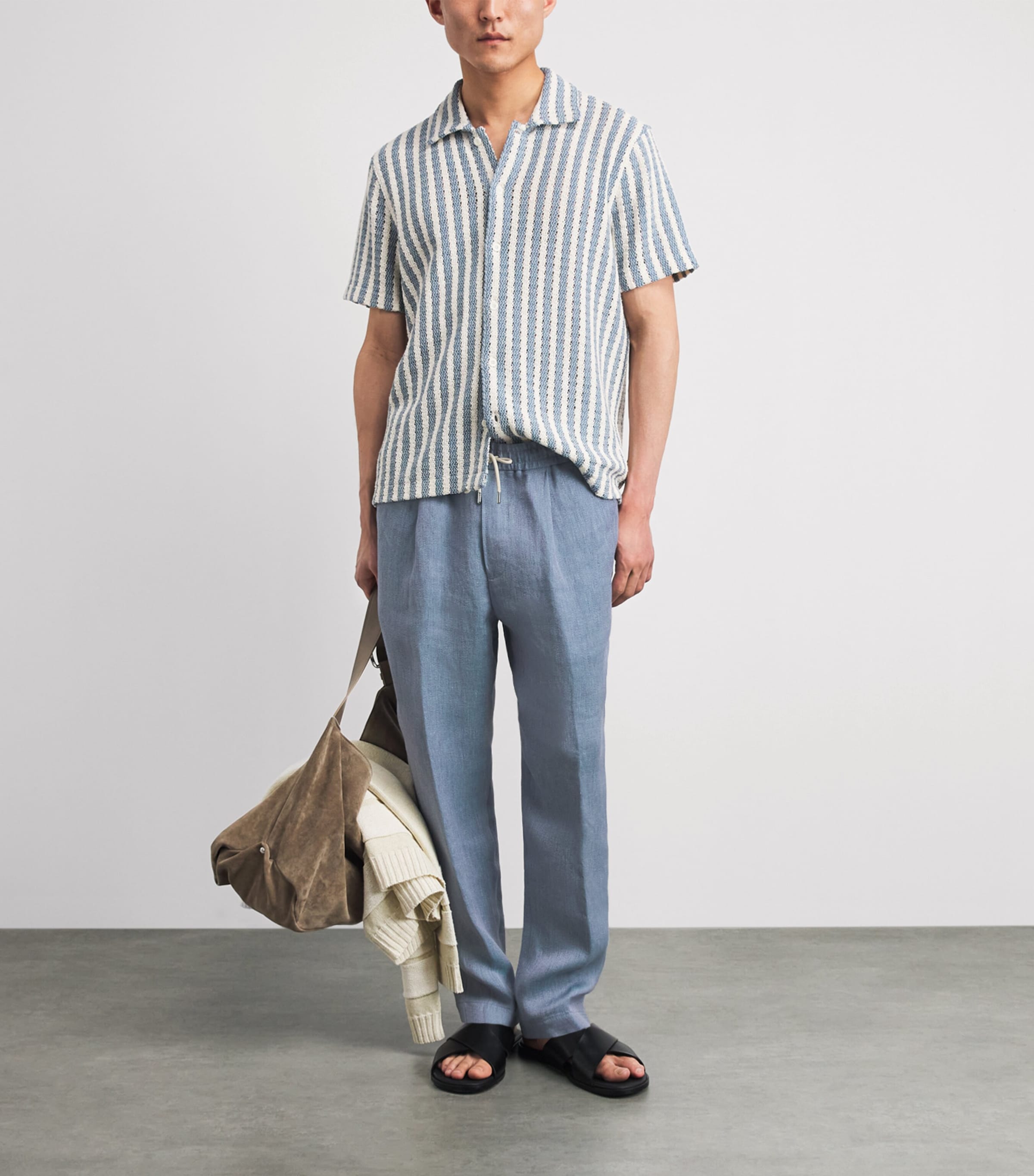Jacob Cohën Mens Linen Drawstring Straight Trousers Azzurro Image 2