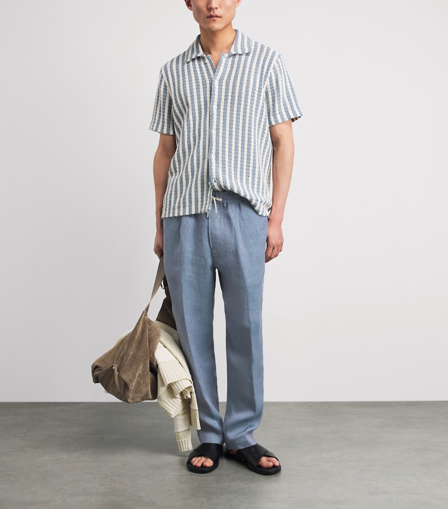 Jacob Cohën Mens Linen Drawstring Straight Trousers Azzurro Image 2