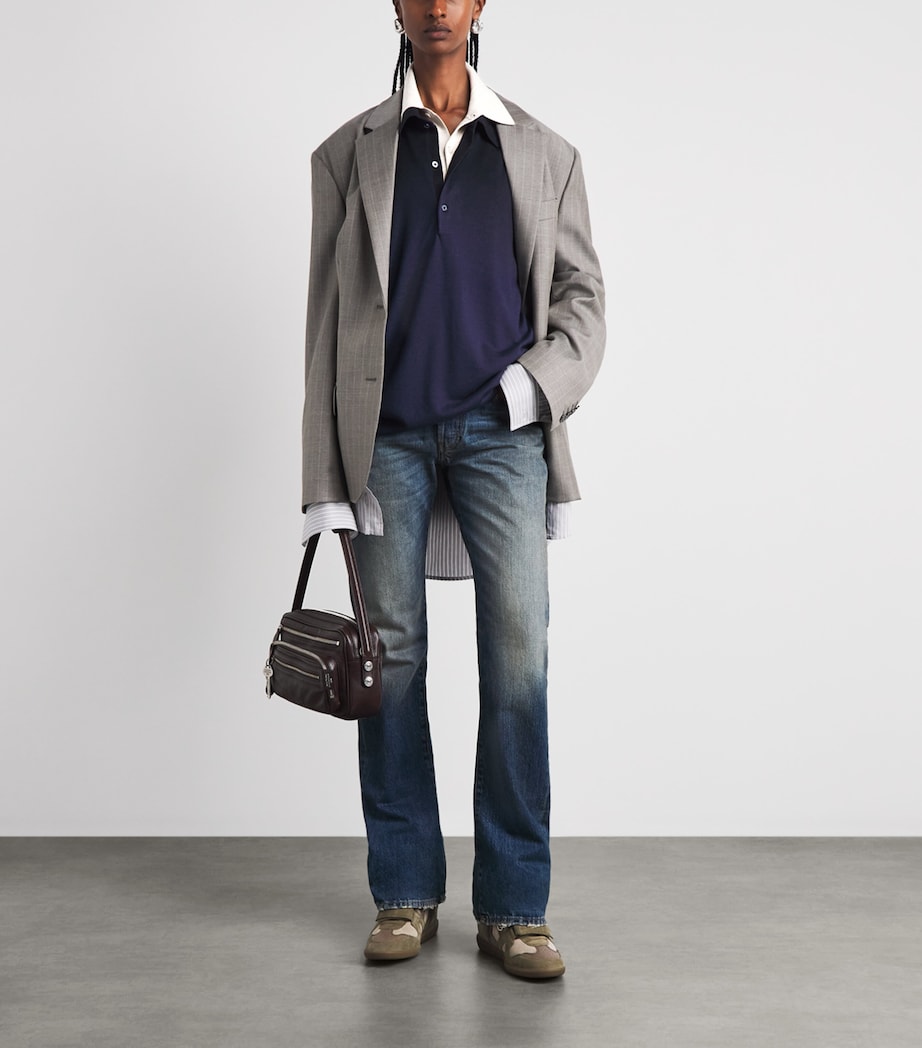 Acne Studios Womens Silk-Wool-Cashmere Layered Polo Sweater Navy Image 2
