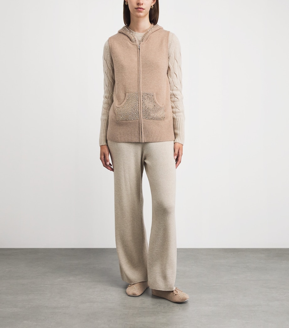 William Sharp Womens Cashmere Crystal-Embellished Gilet Mid Brwn Gldn Shdw Image 2