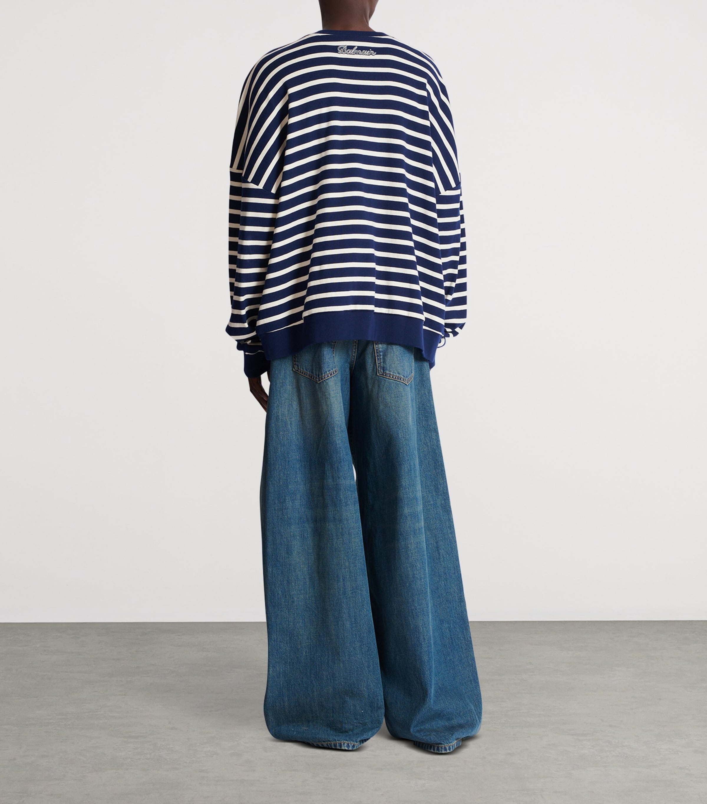 Cotton Striped College Emblem Sweatshirt SFL BLEU/BEIGE Image 3