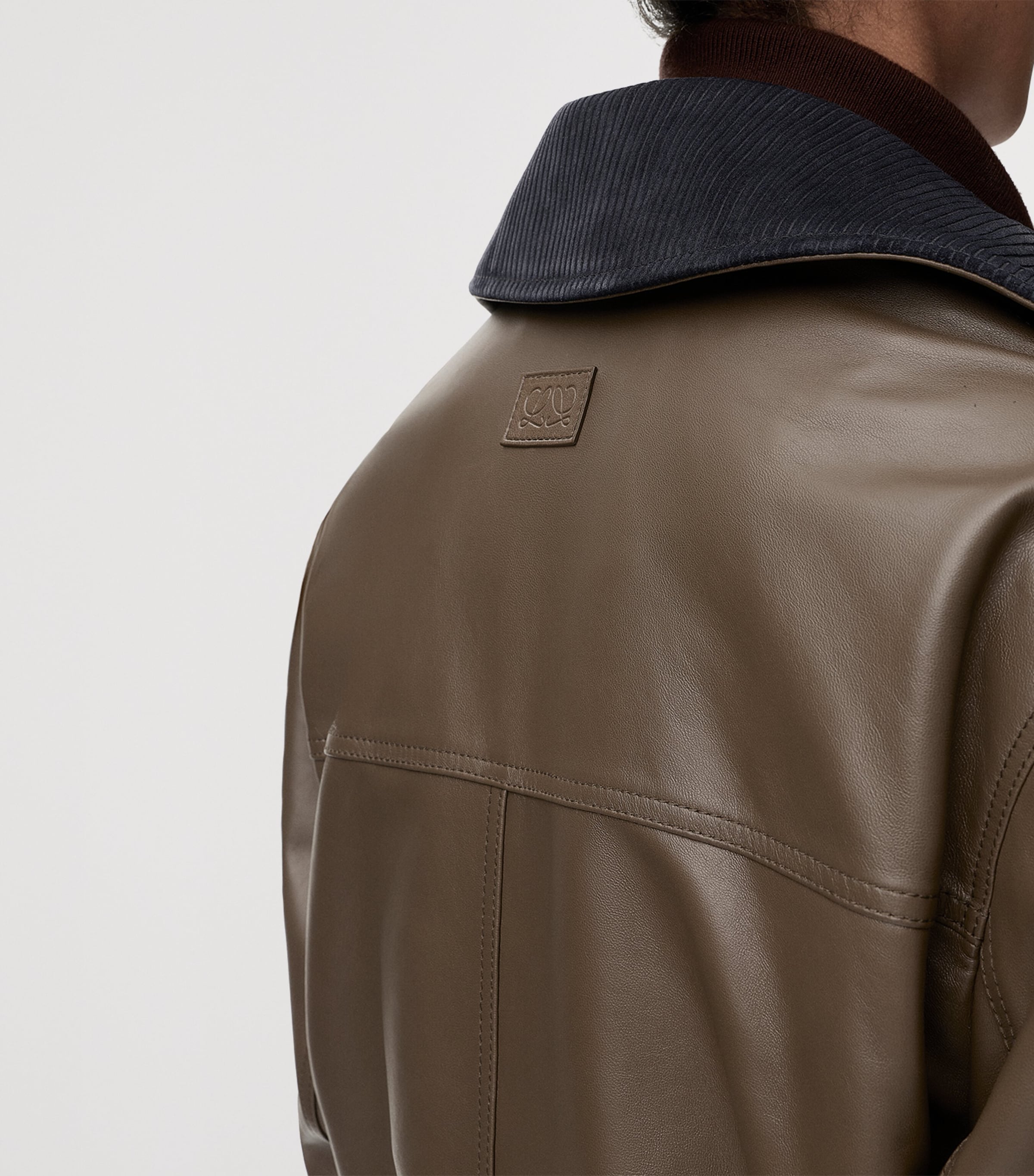 LOEWE Womens Lambskin Aviator Jacket Khaki Green Image 5