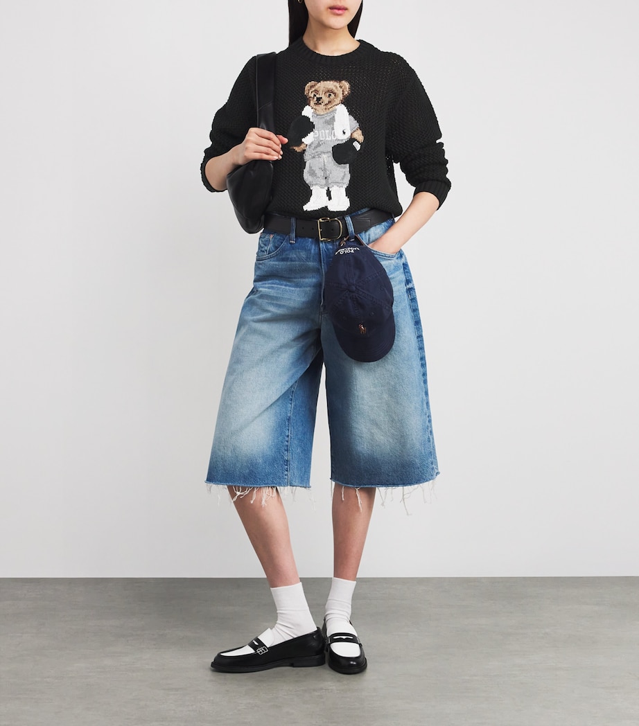 Cotton Open Knit Polo Bear Sweater POLO BLACK Image 2