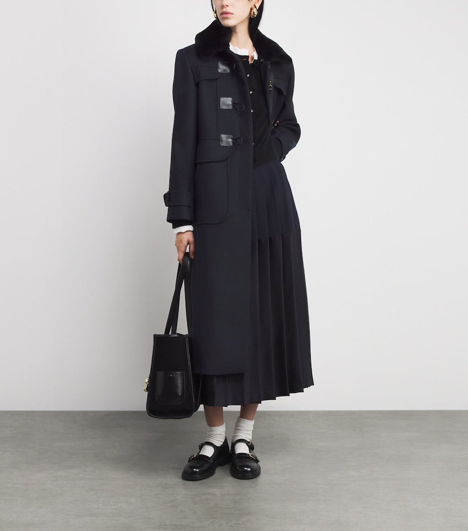 Wool-Blend Shearling-Collar Coat NAVY BLUE Image 2