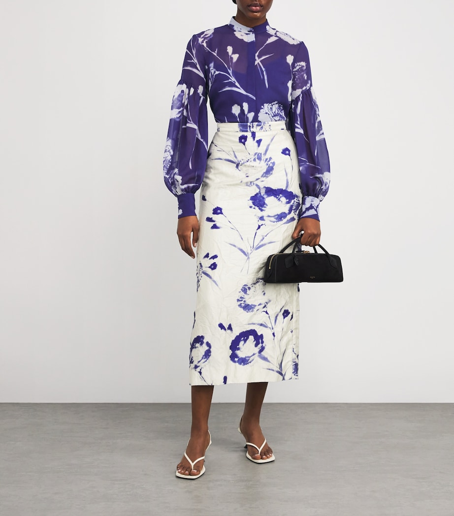 Satin Floral Midi Skirt CRNTN CYNTYPE WHITE Image 2