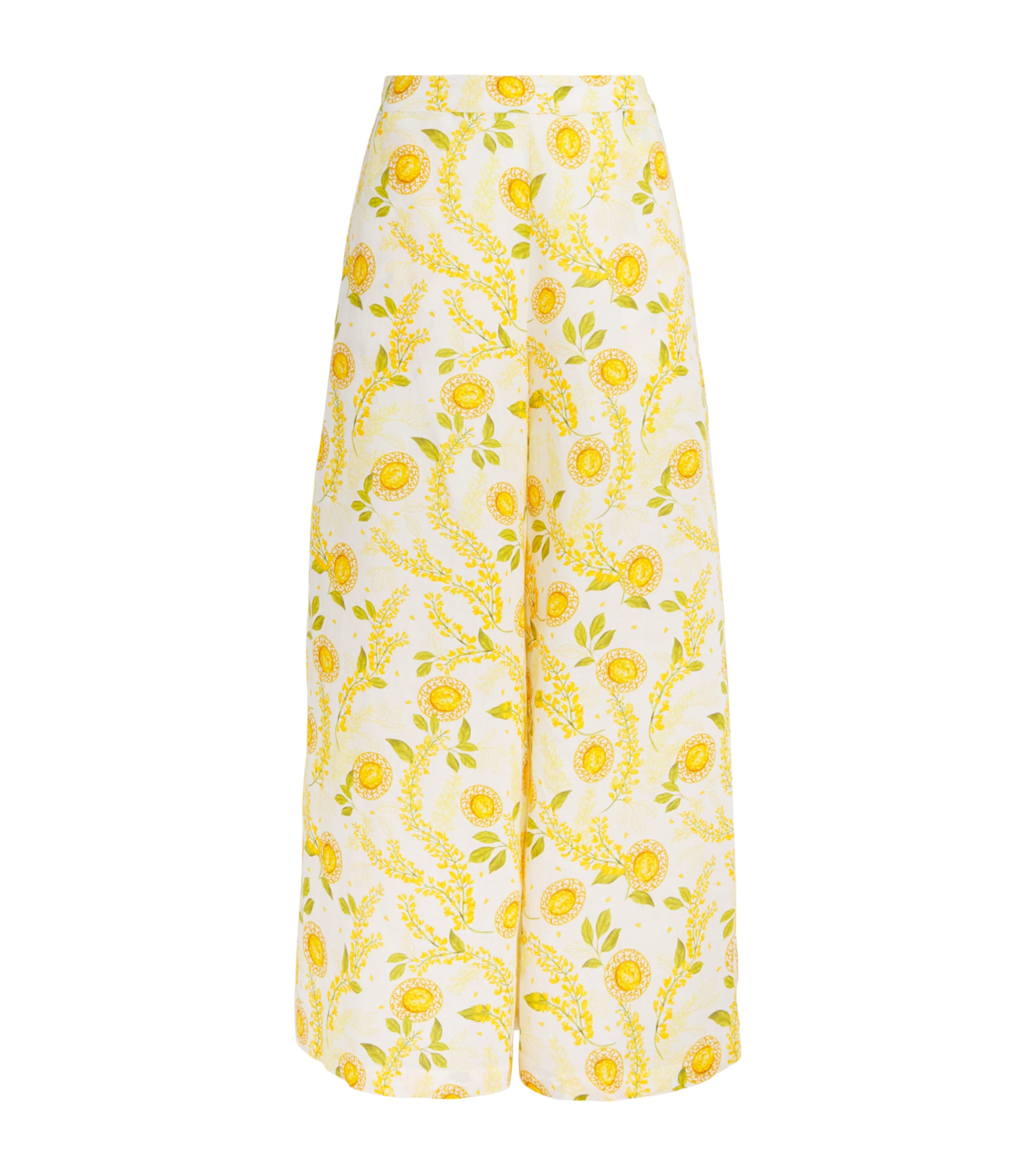 Verandah Womens Linen-Cotton Floral Wide-Leg Trousers Ylw Sapphre & Wstria Image 1