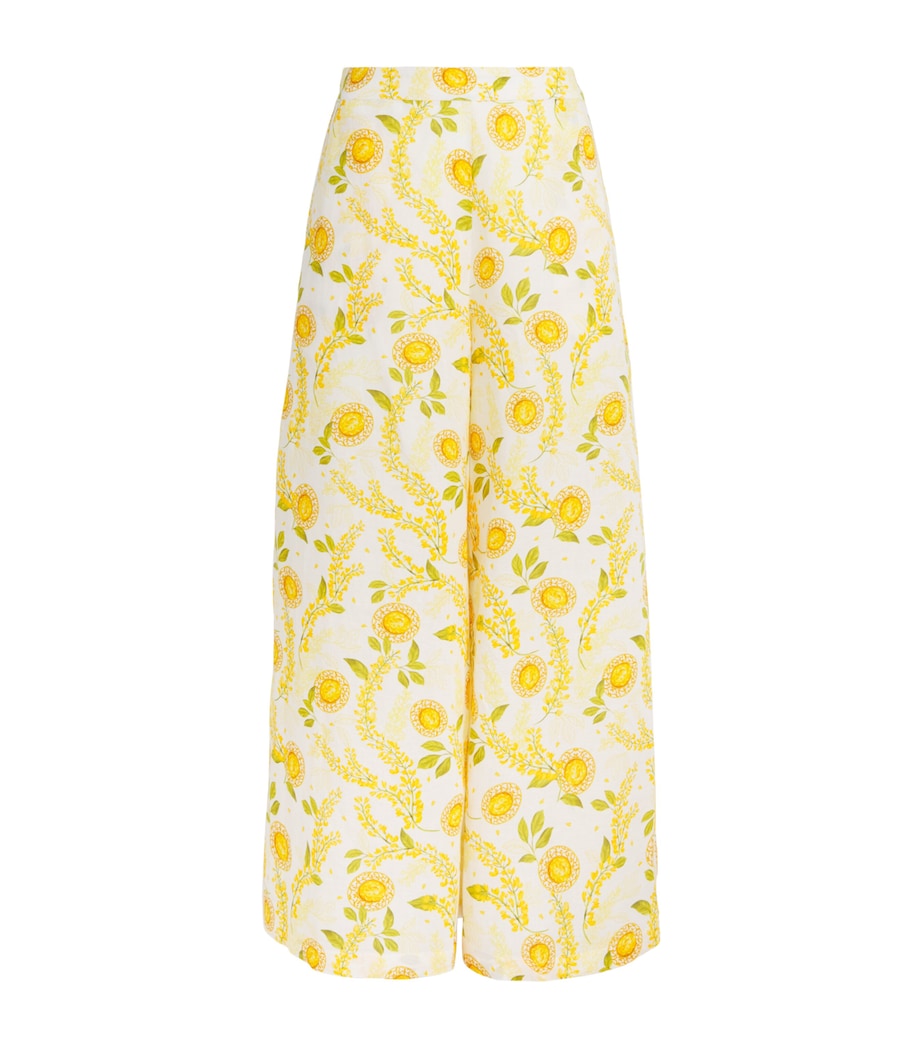 Verandah Womens Linen-Cotton Floral Wide-Leg Trousers Ylw Sapphre & Wstria Image 1