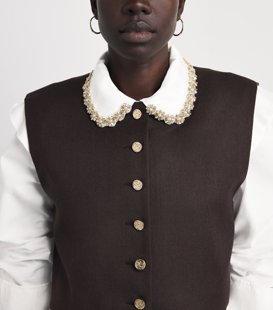 Sandro Paris Womens Cotton Jewel-Collar Shirt White Image 3