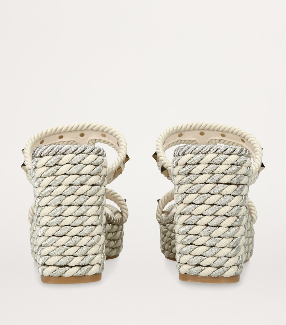 Valentino Garavani Leather Rockstud Wedge Sandals 90 Bone Image 3
