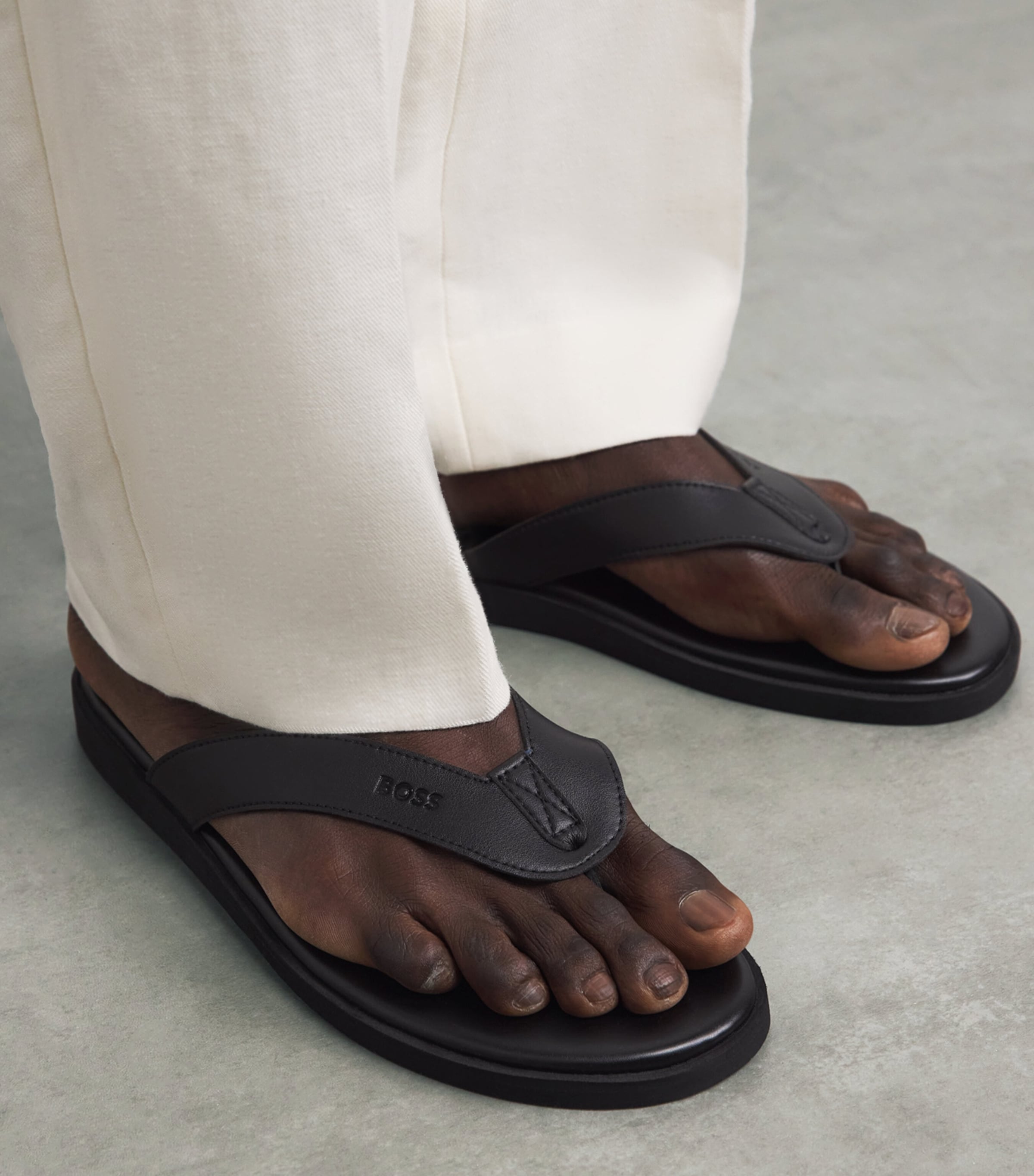 Hugo Boss Boss Faux Leather Farrel Flip Flops In Black