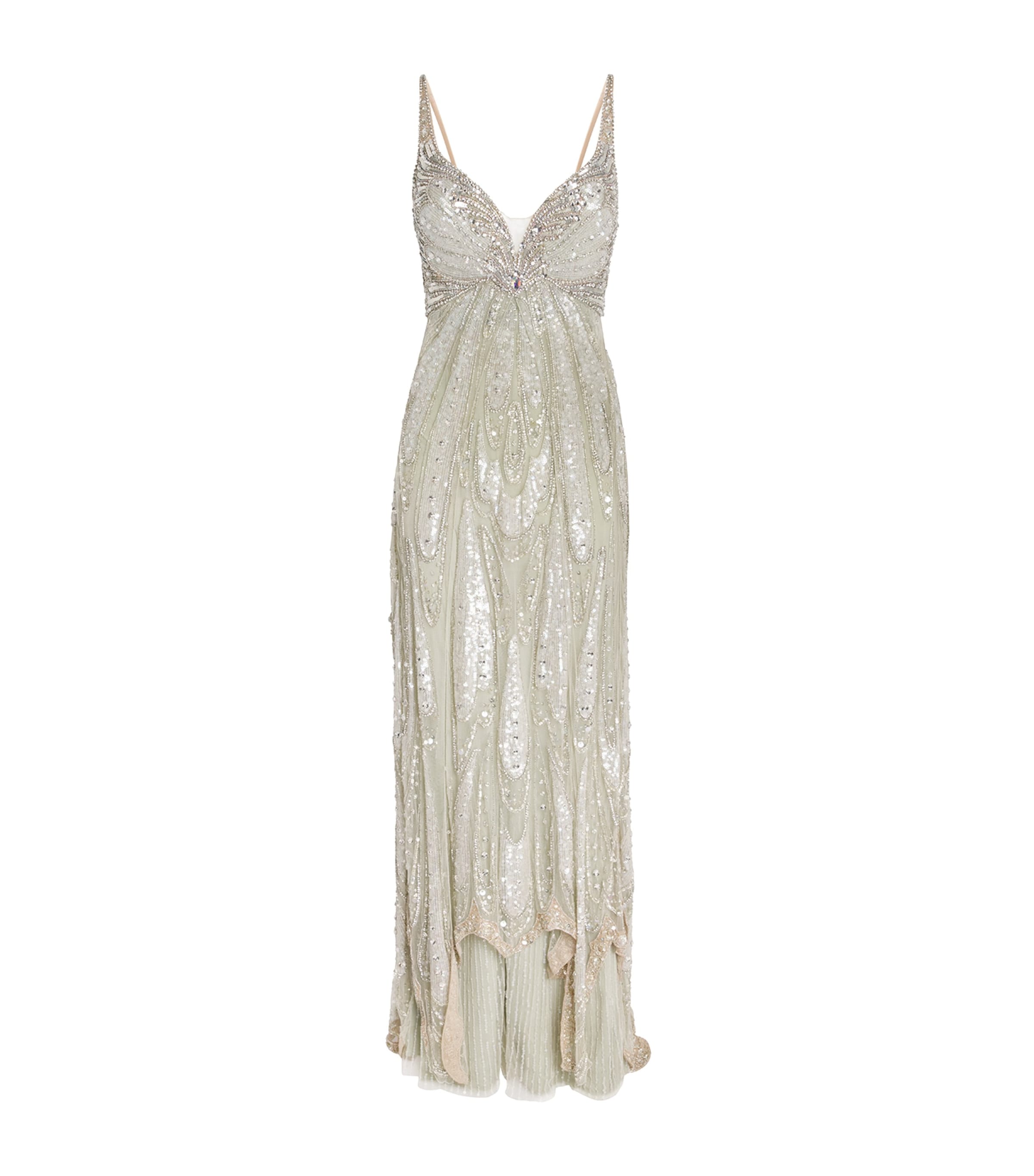 Jenny Packham Womens Embellished Yves Gown Marmo Green Image 1