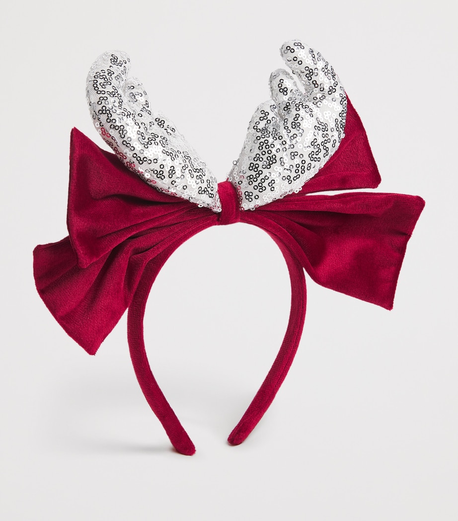 Velvet Bow Antler Headband RED Image 2