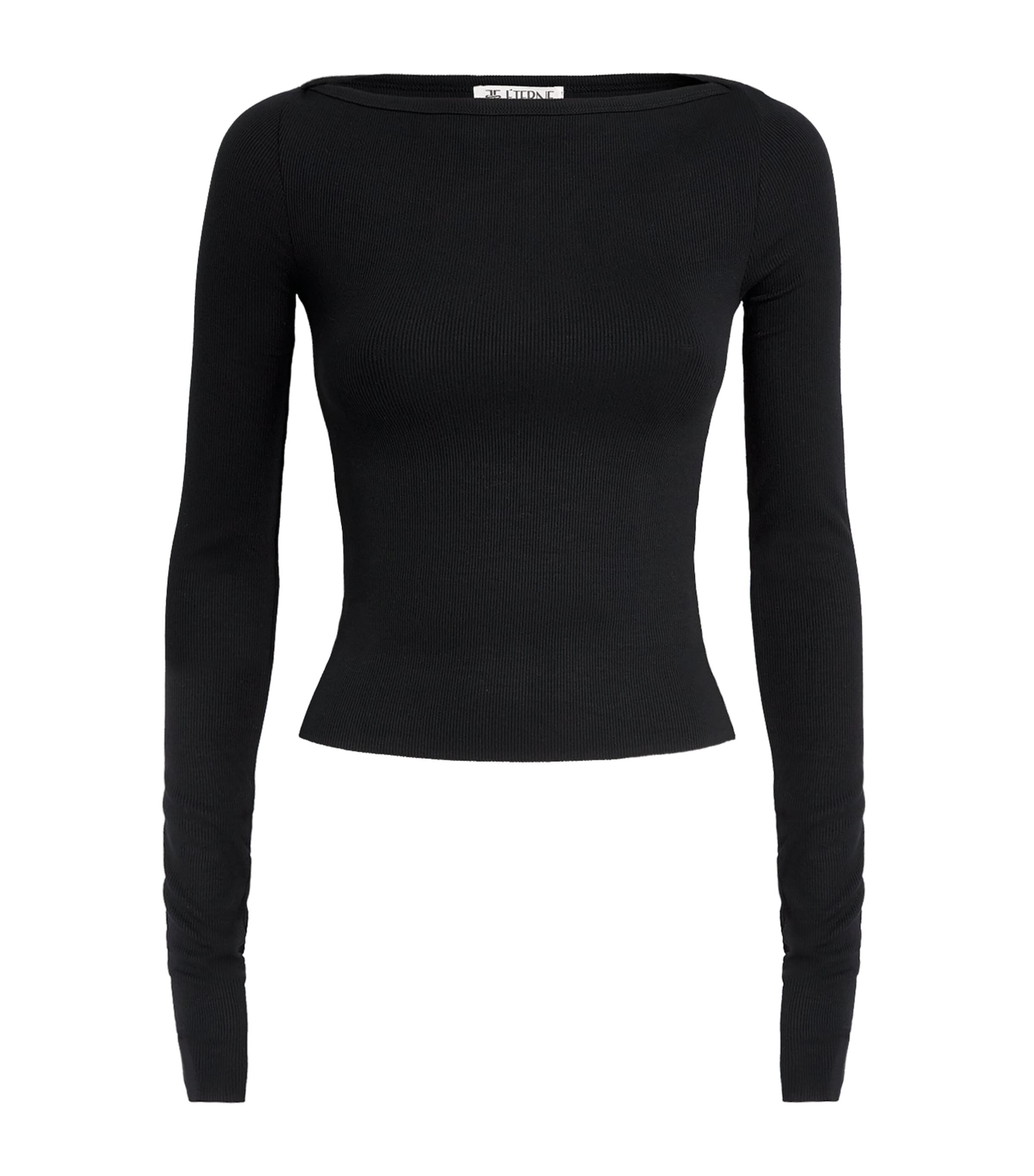 ÉTERNE Womens Boat-Neck Long-Sleeve T-Shirt Black Image 1